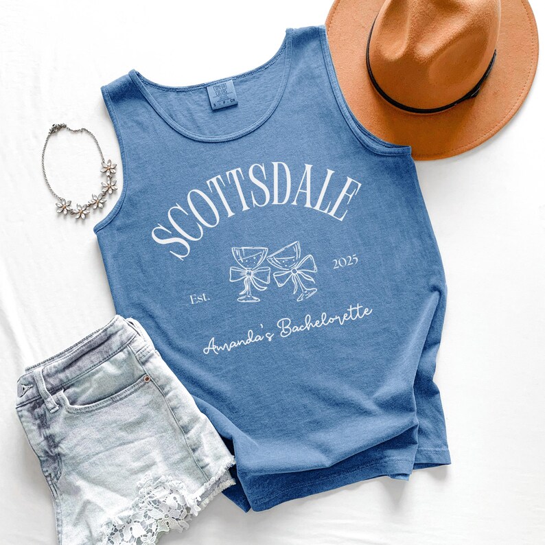 Custom Bachelorette Scottsdale Tank Top, Comfort Colors Unisex Personalized Bridesmaids Tank Top, Custom Bridal Wedding Bride Bach Tank Top