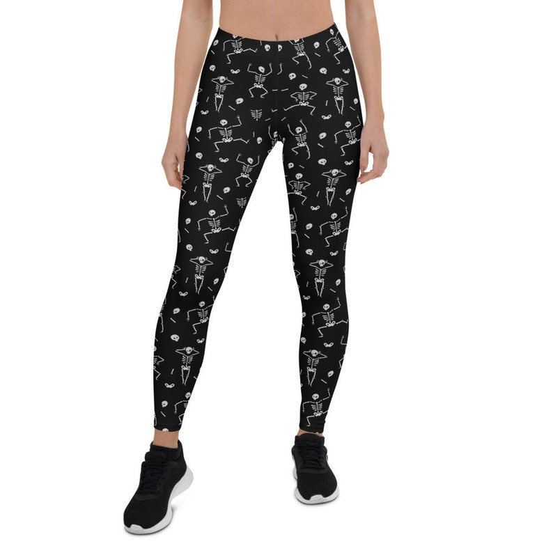 Skeleton Halloween Costume Leggings, Halloween Pants Spooky Scary Skeleton Leggings Gym Workout Leggings Horror Leggings Black Yoga Leggings