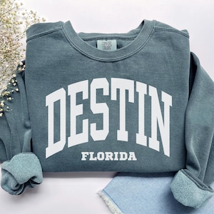 Destin Sweatshirt, Comfort Colors Destin Shirt, Florida Trip Family Vacation Souvenir Gift, Student Gift Sports Crewneck Summer Beach Shirt