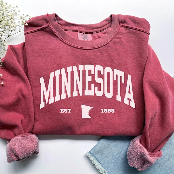 Minnesota Sweatshirt, Comfort Colors Minnesota Shirt Minnesota Vacation Trip Souvenir Gift, Midwest Student Gift Minnesota 1858 Map Crewneck