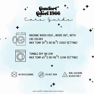 May include: Care guide with instructions for washing and drying clothing. Includes text: Machine wash cold, inside out, with like colors. Max temp 30&deg;C or 86&deg;F. Tumble dry on low. Max temp 60&deg;C or 140&deg;F. No dry cleaning, do not iron, non-chlorine bleach only.