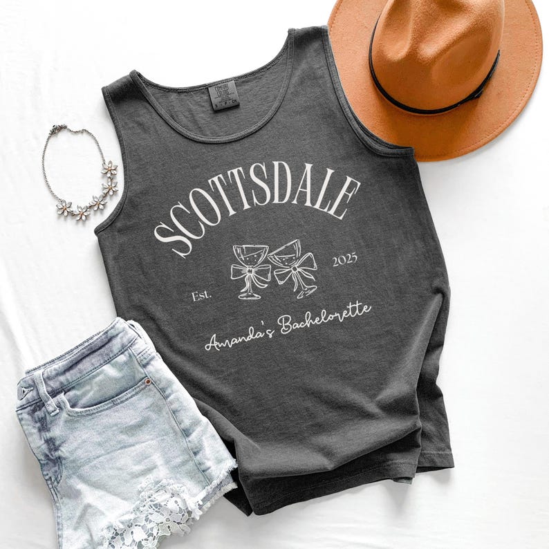 Custom Bachelorette Scottsdale Tank Top, Comfort Colors Unisex Personalized Bridesmaids Tank Top, Custom Bridal Wedding Bride Bach Tank Top