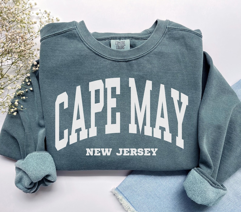 Cape May Sweatshirt, Comfort Colors Cape May Shirt, New Jersey Vacation Trip Souvenir Gift, Girls Trip Vacay Beachy Crewneck New Jersey Tee
