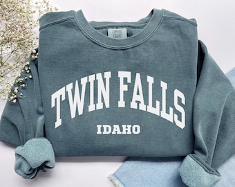 Twin Falls Sweatshirt, Comfort Colors Twin Falls Idaho Shirt Idaho Family Vacation Girls Trip Souvenir Gift, Camping Mountain Idaho Crewneck