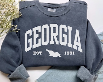 Georgia Country Sweatshirt, Comfort Colors Georgia Map Shirt Vacation Trip Souvenir Gift,Caucasus Vacay Georgian Roots Georgia Flag Crewneck