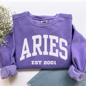 Custom Aries Sweatshirt, Comfort Colors Custom Aries Shirt, Aries Gift, Custom Zodiac Shirt, Personalized Horoscope Gift, March April Gift