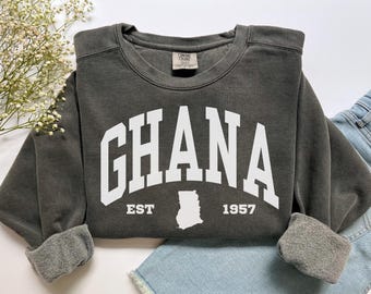 Ghana Sweatshirt, Comfort Colors Ghana Map Shirt Ghana Vacation Trip Souvenir Gift, West Africa Vacay Ghanaian Roots Guinea Flag Crewneck