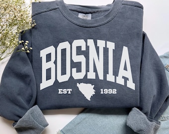 Bosnia Sweatshirt, Comfort Colors Bosnian Roots Shirt Bosnia Souvenir Trip Vacation Gift,Sports Heritage Map Bosnia And Herzegovina Crewneck