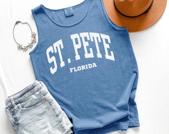 St Pete Tank Top, Comfort Colors St Pete FL Shirt Unisex Summer St Pete Tank Top, Florida Vacation Trip Souvenir Gift Trendy Beach Tank Top