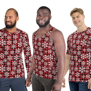 Christmas Pajama Shirt for Men, Christmas Tank Top Christmas Jammies Mens Christmas Pyjamas Christmas PJs Mens Buffalo Plaid Holiday Pajamas