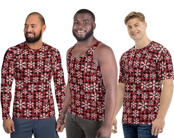 Christmas Pajama Shirt for Men, Christmas Tank Top Christmas Jammies Mens Christmas Pyjamas Christmas PJs Mens Buffalo Plaid Holiday Pajamas