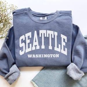 Seattle Washington Sweatshirt, Comfort Colors Seattle Shirt, Washington Vacation Trip Souvenir Gift, Sports Seattle WA Crewneck Student Gift