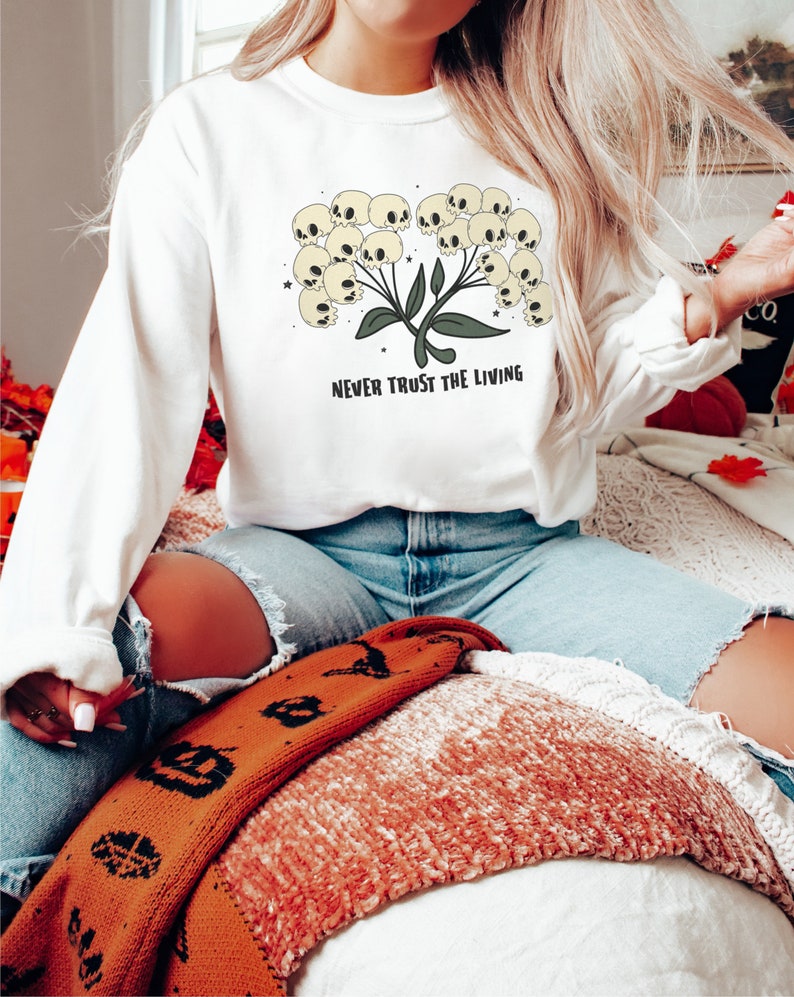 Skull Halloween Sweater Spooky Halloween Hoodie, Trick or Treat Sweatshirt Skull Sweatshirt, Womens Fall Sweater Cozy Halloween Gift for Her