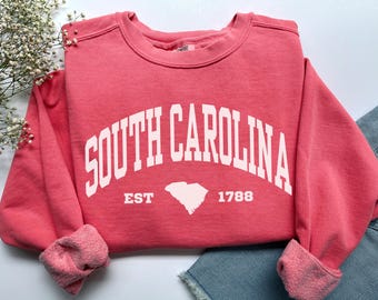 South Carolina Sweatshirt, Comfort Colors South Carolina Shirt, South Carolina Vacation Beach Trip Souvenir Gift, Sports Student Crewneck