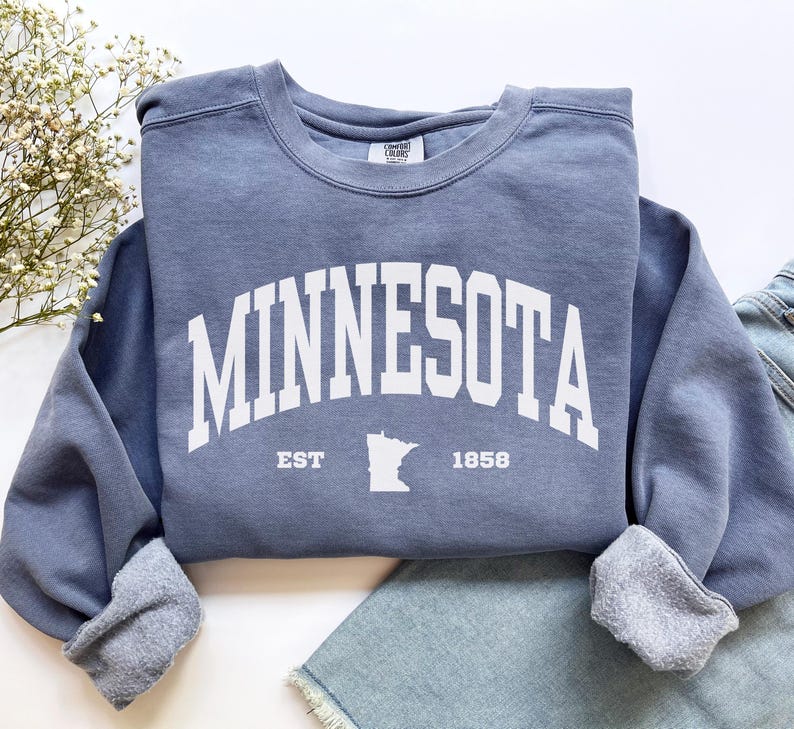 Minnesota Sweatshirt, Comfort Colors Minnesota Shirt, Minnesota Vacation Trip Souvenir Gift, Midwest College Student Gift Minnesota Crewneck