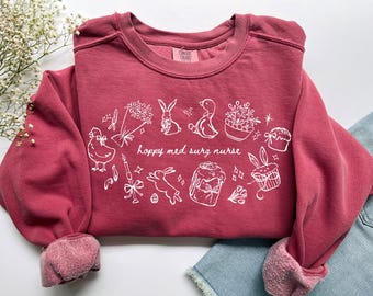 Hoppy Med Surg Nurse Sweatshirt, Komfort Farben Ostern Med Surg Nurse Shirt Surgery Nurse Shirt, Ortho Medizinische chirurgische Krankenschwester Abschlussgeschenk