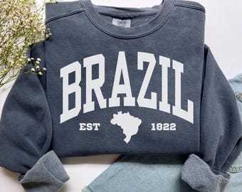 Brazil Sweatshirt, Comfort Colors Brazil Map Shirt South America Vacay Vacation Trip Souvenir Gift, Brazilian Pride Brasil Flag Crewneck