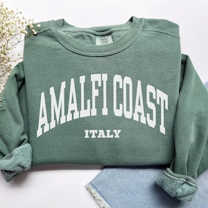 Amalfi Küste Sweatshirt, Komfort Farben Amalfi Küste Shirt Amalfi Rundhalsausschnitt, Mittelmeer Europa Flitterwochen Italien Urlaubsreise Souvenir Geschenk Light Green