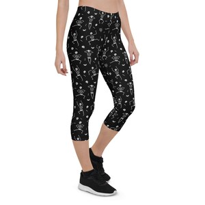 Capri Skeleton Leggings Halloween Skeleton Costume, Capri Halloween Yoga Pants Dancing Skeleton Leggings for Women, Workout Halloween Tights