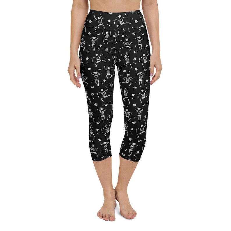 Capri Skeleton Leggings Halloween Skeleton Costume, Capri Halloween Yoga Pants Dancing Skeleton Leggings for Women, Workout Halloween Tights