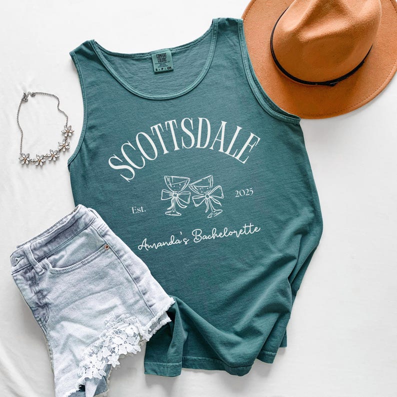 Custom Bachelorette Scottsdale Tank Top, Comfort Colors Unisex Personalized Bridesmaids Tank Top, Custom Bridal Wedding Bride Bach Tank Top