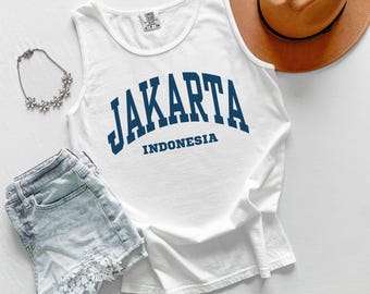 Camiseta sin mangas de Yakarta, Camiseta unisex Comfort Colors de Yakarta para verano en la playa de Indonesia, Regalo de recuerdo para viaje a Oceanía Vacay Indonesia