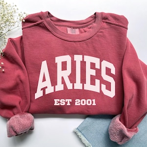 Custom Aries Sweatshirt, Comfort Colors Custom Aries Shirt Aries Gift Est Custom Zodiac Shirt, Personalized Horoscope Gift March April Gift