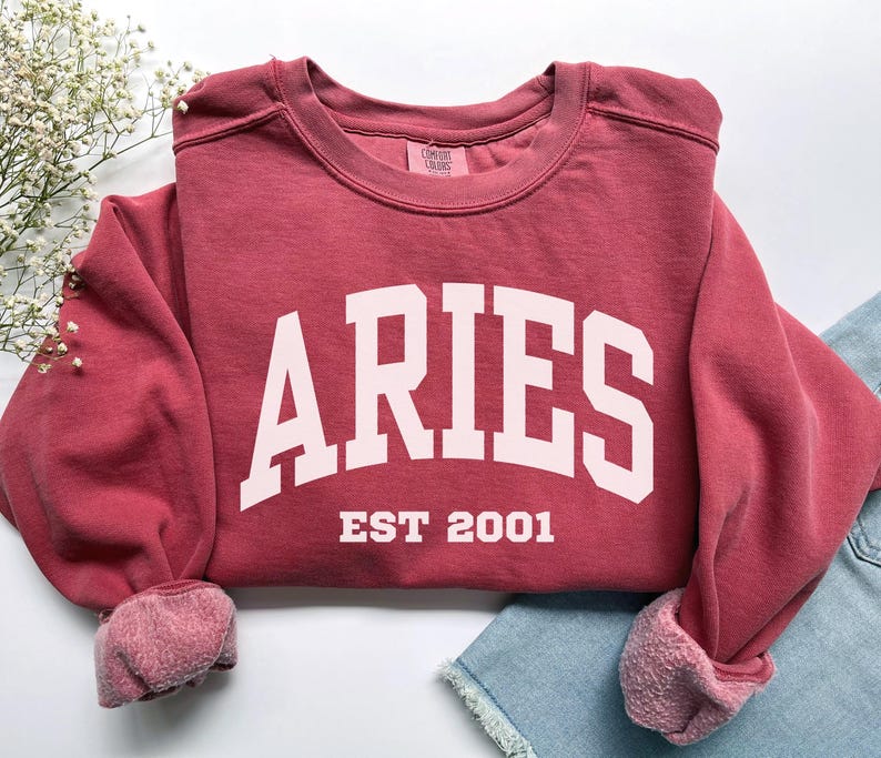 Custom Aries Sweatshirt, Comfort Colors Custom Aries Shirt Aries Gift Est Custom Zodiac Shirt, Personalized Horoscope Gift March April Gift