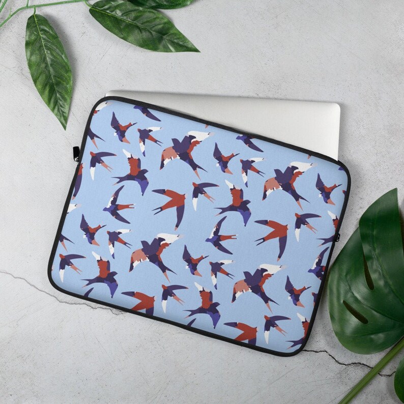 Cute Macbook Air sleeve 13 inch laptop case 15 inch laptop sleeve Swallow birds laptop sleeve Pastel blue laptop bag MacBook Pro sleeve