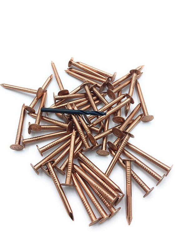 Copper Nails with Free 1/8" Starter Dill Bit (Multiple Quantities, 1" To 3") For Corrosion Resistant Roofing, Slate Roofing, Craft Projects