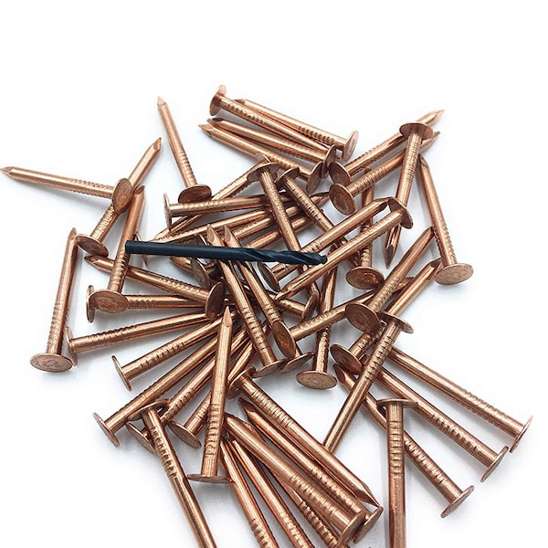 Copper Nails with Free 1/8" Starter Dill Bit (Multiple Quantities, 1" To 3") For Corrosion Resistant Roofing, Slate Roofing, Craft Projects