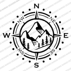 Compass Mountain Decal - Etsy
