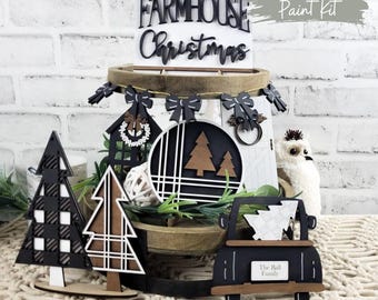 Farmhouse Christmas Tiered Tray Paint Kit | Laser Cut Wood