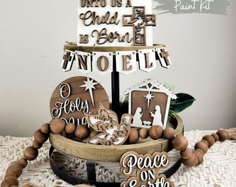 Nativity Peace on Earth Paint Kit | Laser Cut Wood Blanks, Tiered Tray Decor