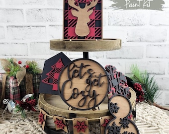 Plaid Christmas Tiered Tray Paint Kit | Laser Cut Wood Blanks, Holiday Decor