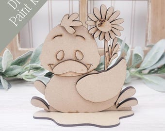 DIY Spring Duck & Daisy Paint Kit: Shelf Decor, Laser Cut MDF