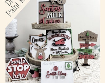 Christmas Tiered Tray DIY Paint Kit: Santa Stop Here, Laser Cut Wood