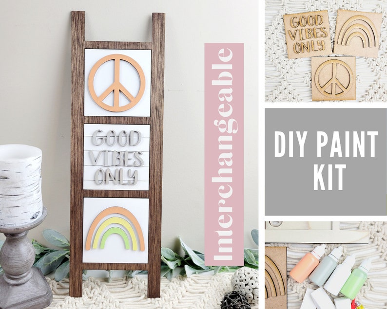 Leaning Ladder Good Vibes Only DIY Paint Kit | Home Decor Laser Cut Wood Blanks | Paint Kits 