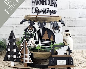 Farmhouse Christmas Tiered Tray DIY Paint Kit | Laser Cut Wood