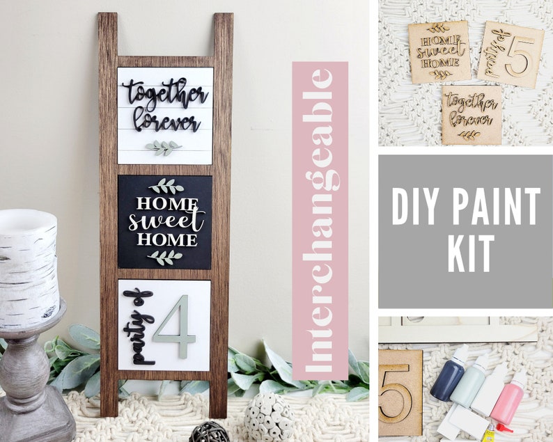 Leaning Ladder Home Sweet Home DIY Paint Kit | Home Decor Laser Cut Wood Blanks | Paint Kits 