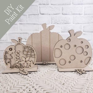 Farmhouse Pumpkin Trio DIY Paint Kit | Standing Pumpkins Laser Cut Wood Blanks | DIY Kits