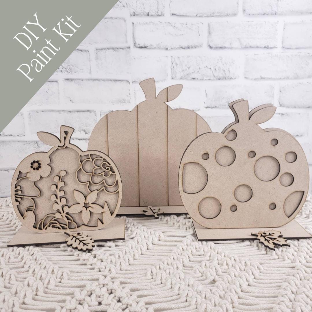 Farmhouse Pumpkin Trio DIY Paint Kit | Standing Pumpkins Laser Cut Wood ...