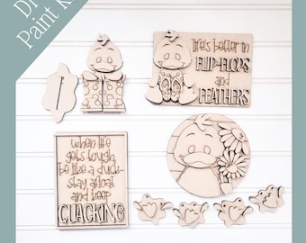 Spring Ducks & Daisies DIY Paint Kit: Tiered Tray Decor, Laser Cut MDF