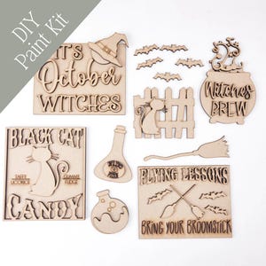 Witches DIY Paint Kit | Its October Witches Halloween Tiered Tray Laser Cut Wood Blanks | DIY Kits