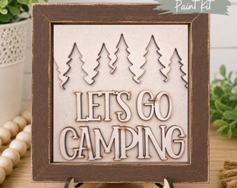 Let's Go Camping DIY Paint Kit | Camping Decor | Laser Cut Wood Craft Kit | Rustic Camp Sign | Summer DIY