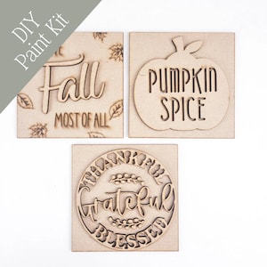 DIY Fall Mini Sign Insert Kit | 3-Piece Square Set | Pumpkin Spice, Grateful, Fall Decor | Fits Interchangeable Ladder (Sold Separately)