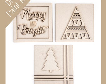 DIY Christmas Sign Minis Paint Kit: Laser Cut Wood Decor