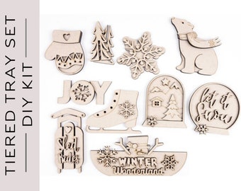 Winter Wonderland Tiered Tray DIY Kit: Laser Cut MDF Holiday Decor