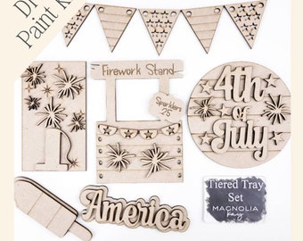 4th of July Tiered Tray Decor | DIY Paint Kit, Wood Blanks