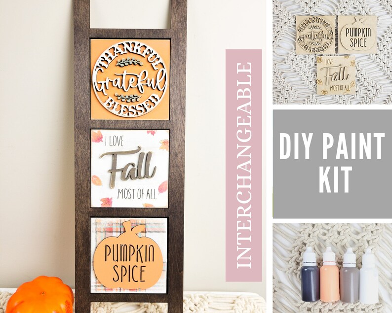 Leaning Ladder Fall Pumpkin Spice DIY Paint Kit | Autumn Decor | Home Decor Laser Cut Wood Blanks | Paint Kits 